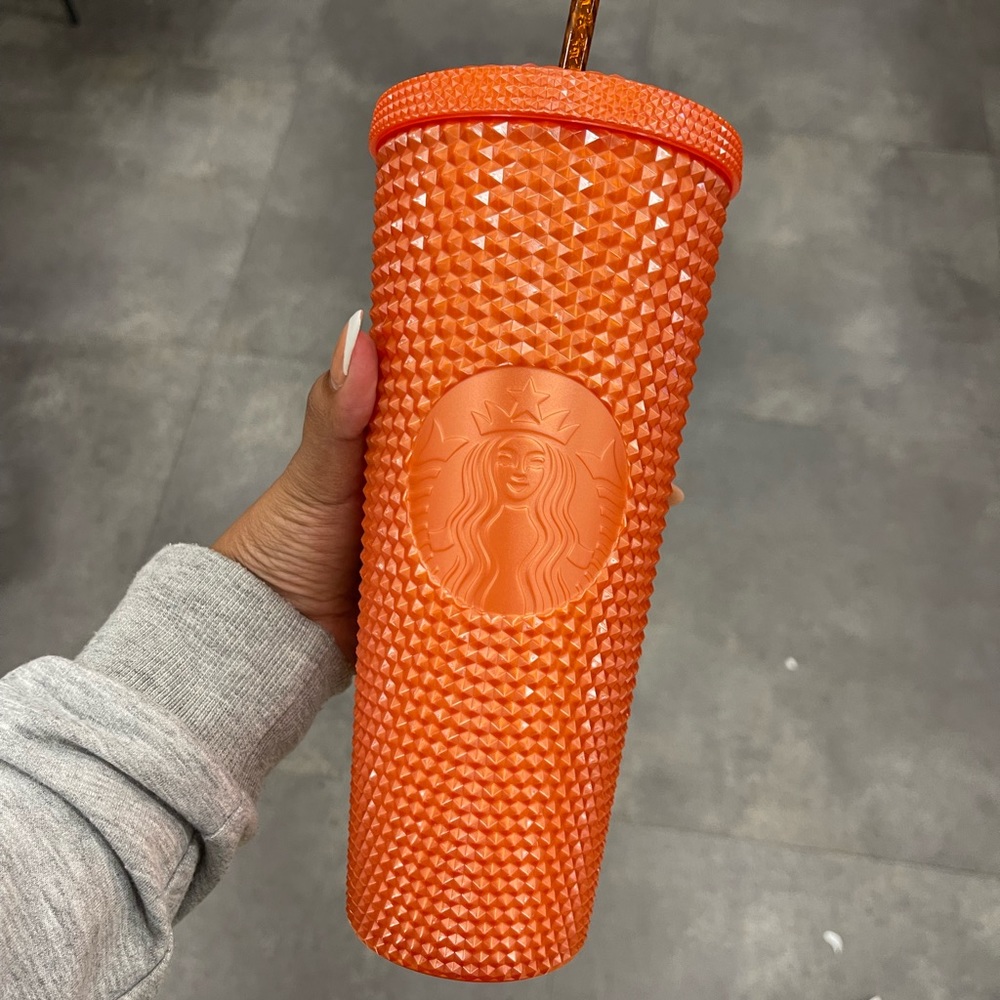 Starbucks 2022 fall release orange studded bling iridescent pearl venti tumbler